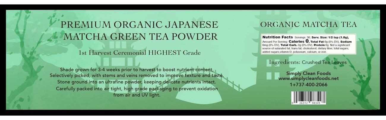 A label for organic japanese green tea powder.