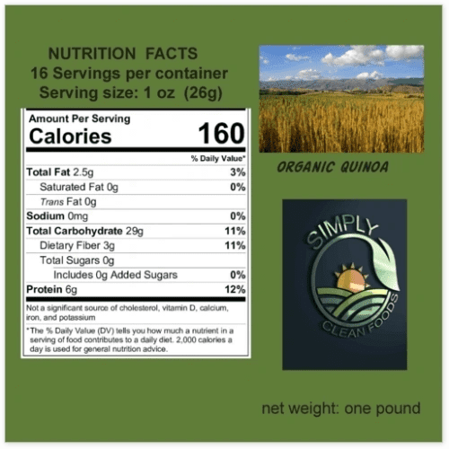 A picture of some grass and a bag with the words " nutrition facts ".