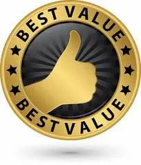 A gold and black award with the thumbs up symbol.