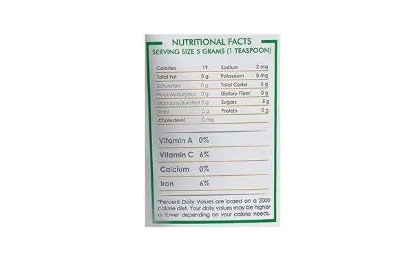A nutritional facts card for some type of food.