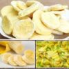 A bunch of sliced bananas on top of a table.