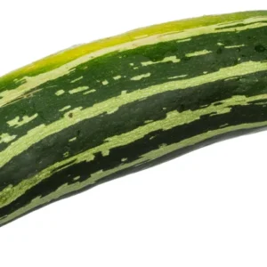 A cucumber is shown with green stripes.